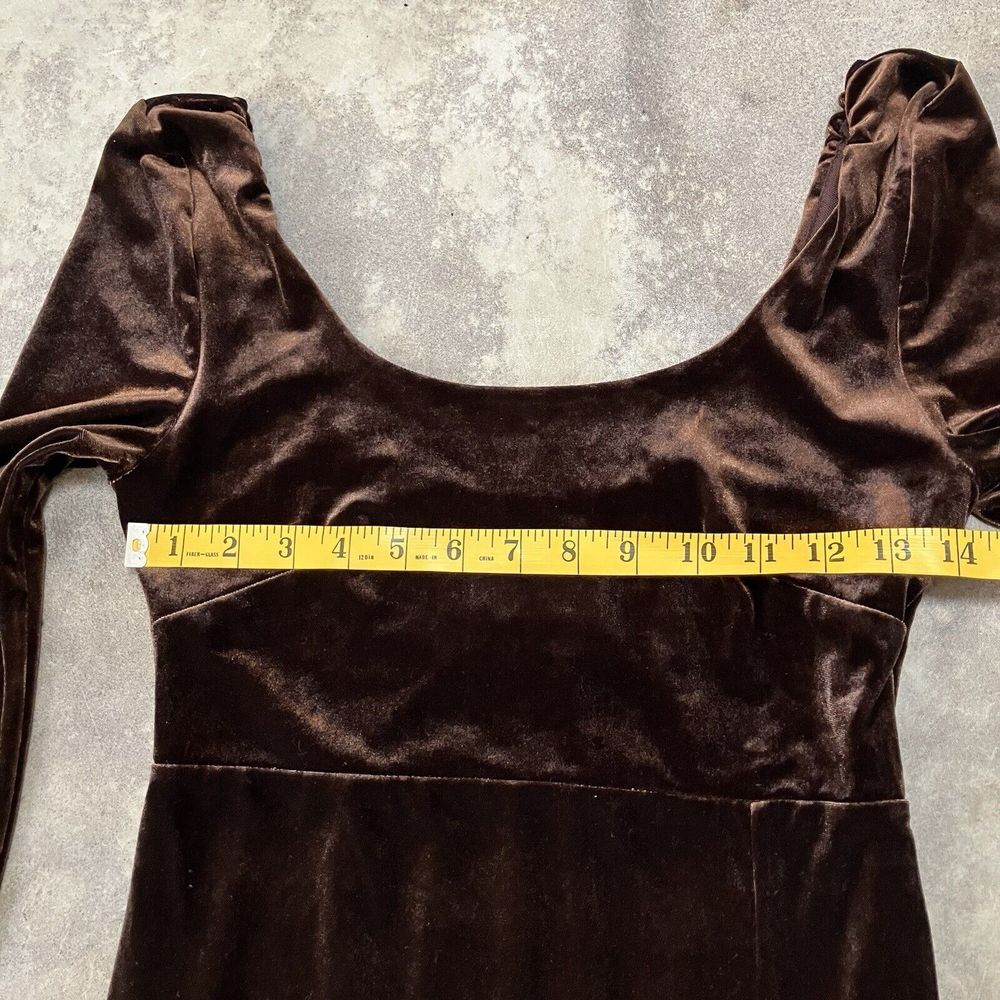 BHLDN Dress Womens Small Brown Bella Long-sleeve Scoop-neck Side-slit - Picture 2 of 9